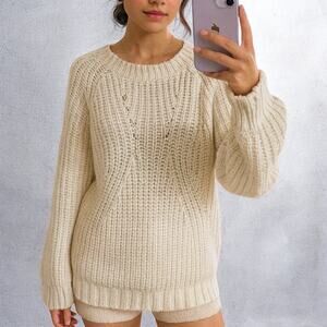 Anine Bing Italian Made Chunky Knit Wool Blend Cream Fisherman Sweater XS